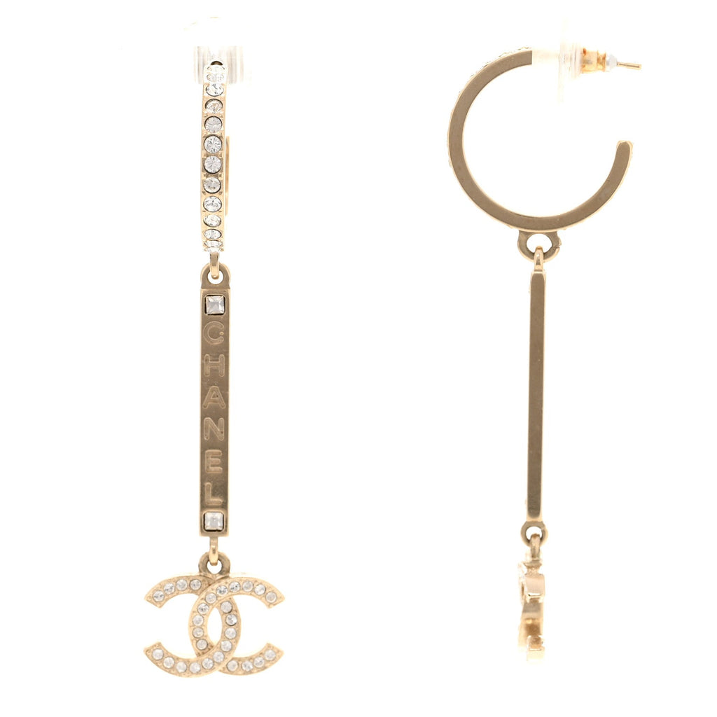 Crystal Lock Symbols Logo CC Hoop Drop Earrings Gold
