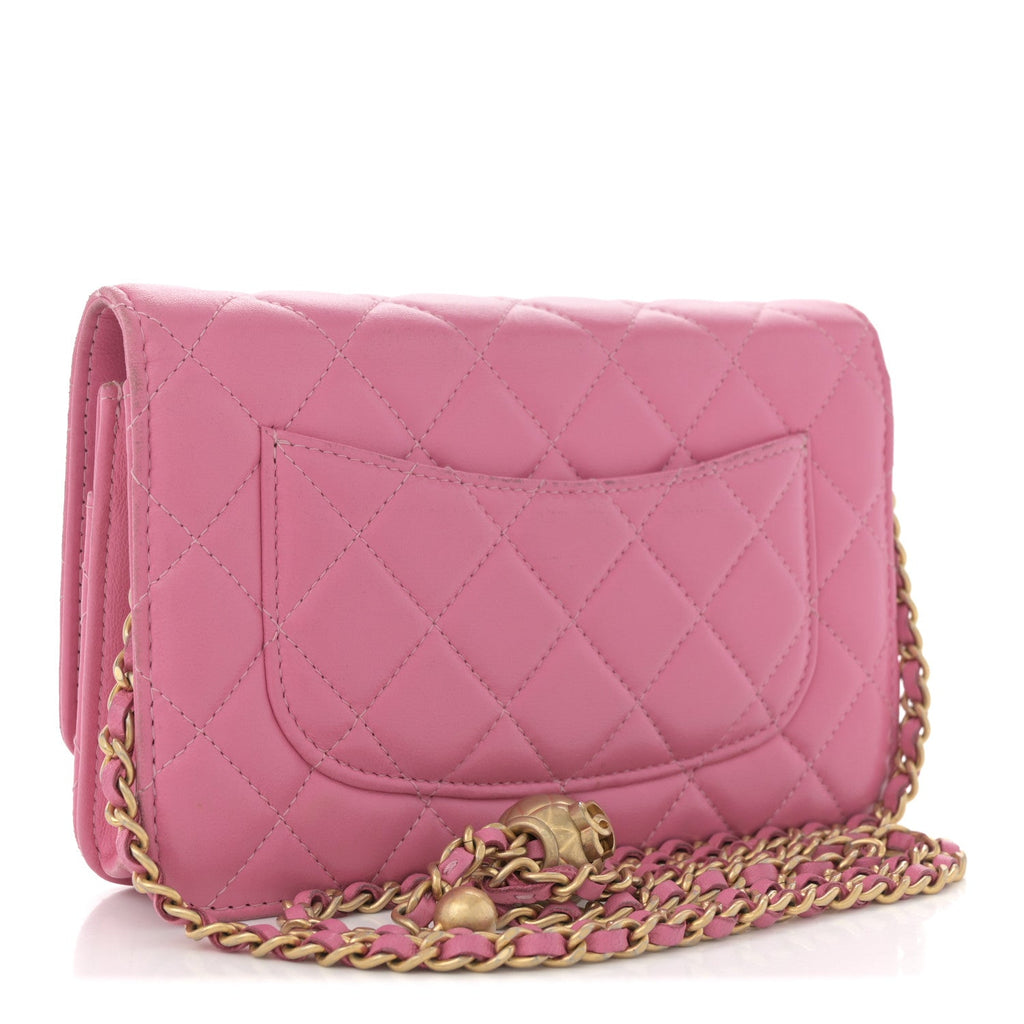 Chanel Lambskin Quilted CC Pearl Crush Wallet on Chain WOC Pink