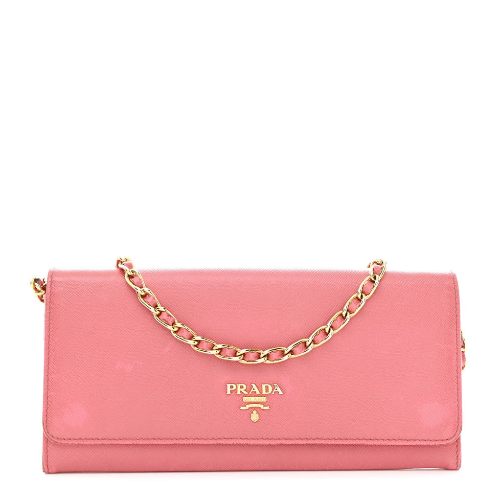 Prada Saffiano Metal Oro Chain Wallet Ibisco