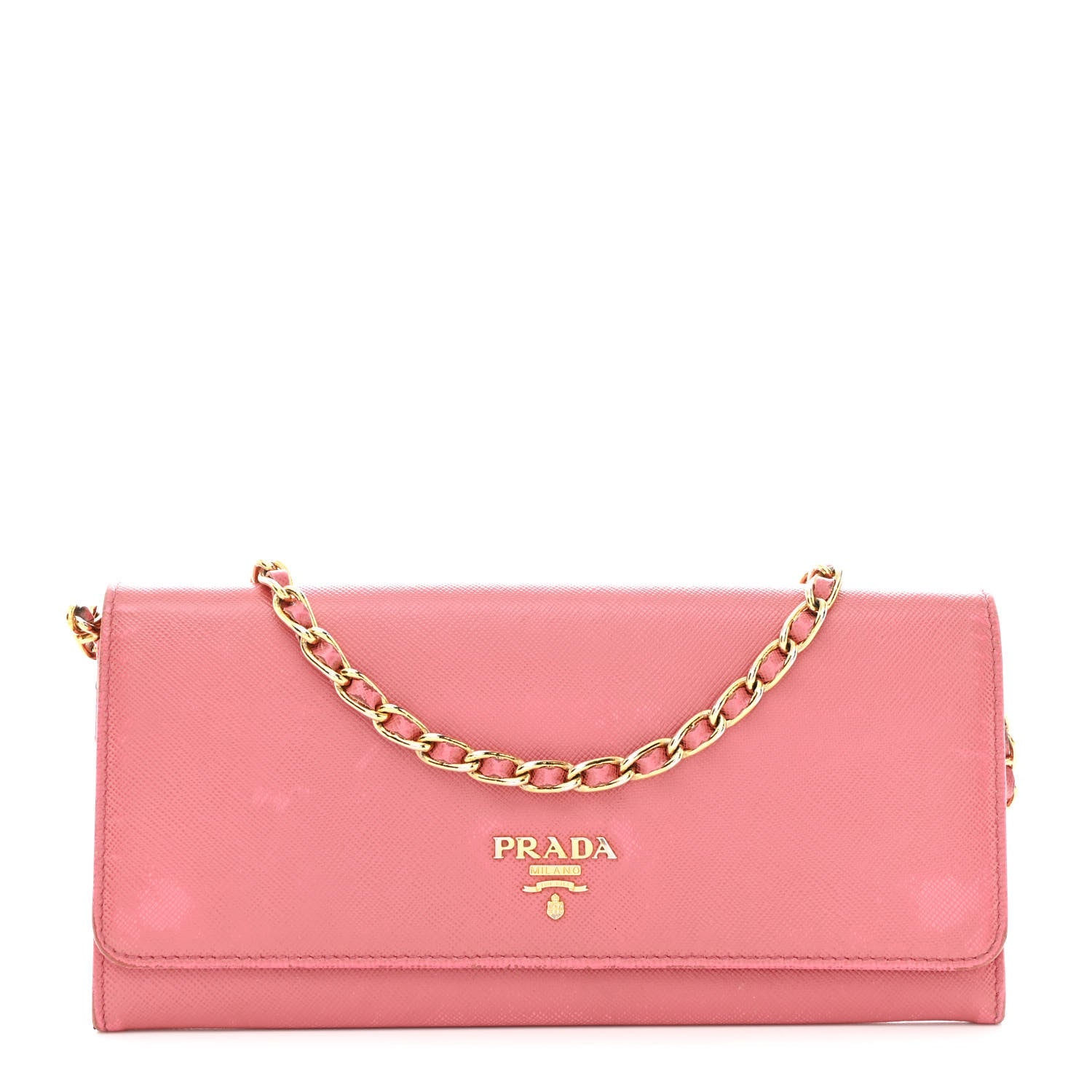 Prada Saffiano Metal Oro Chain Wallet Ibisco