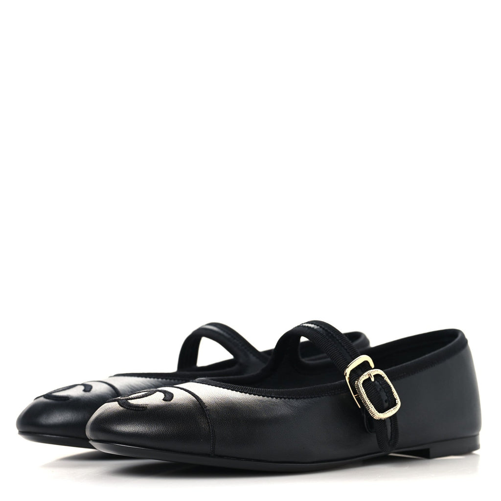 Lambskin Mary Jane Flats 37.5 Black
