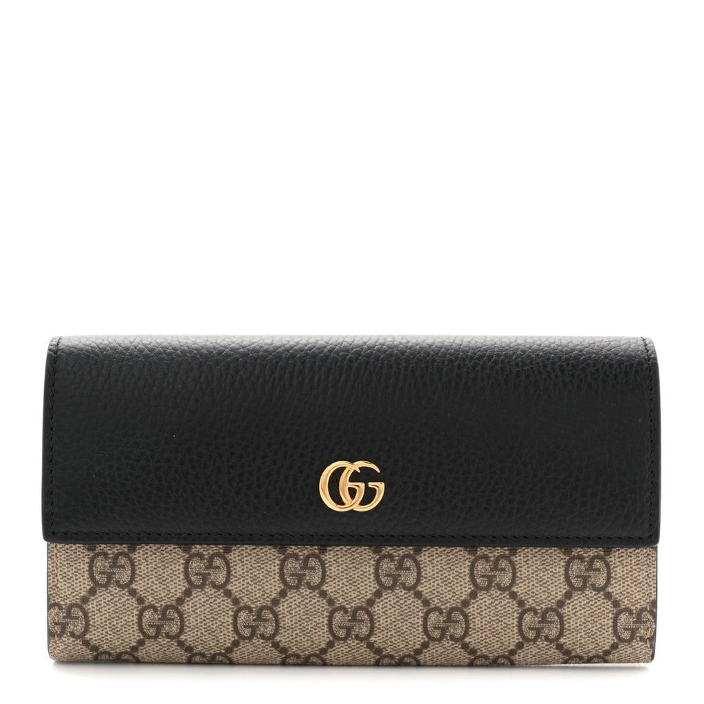 Gucci Dollar Calfskin GG Supreme Monogram GG Marmont Continental Wallet Black Beige Ebony