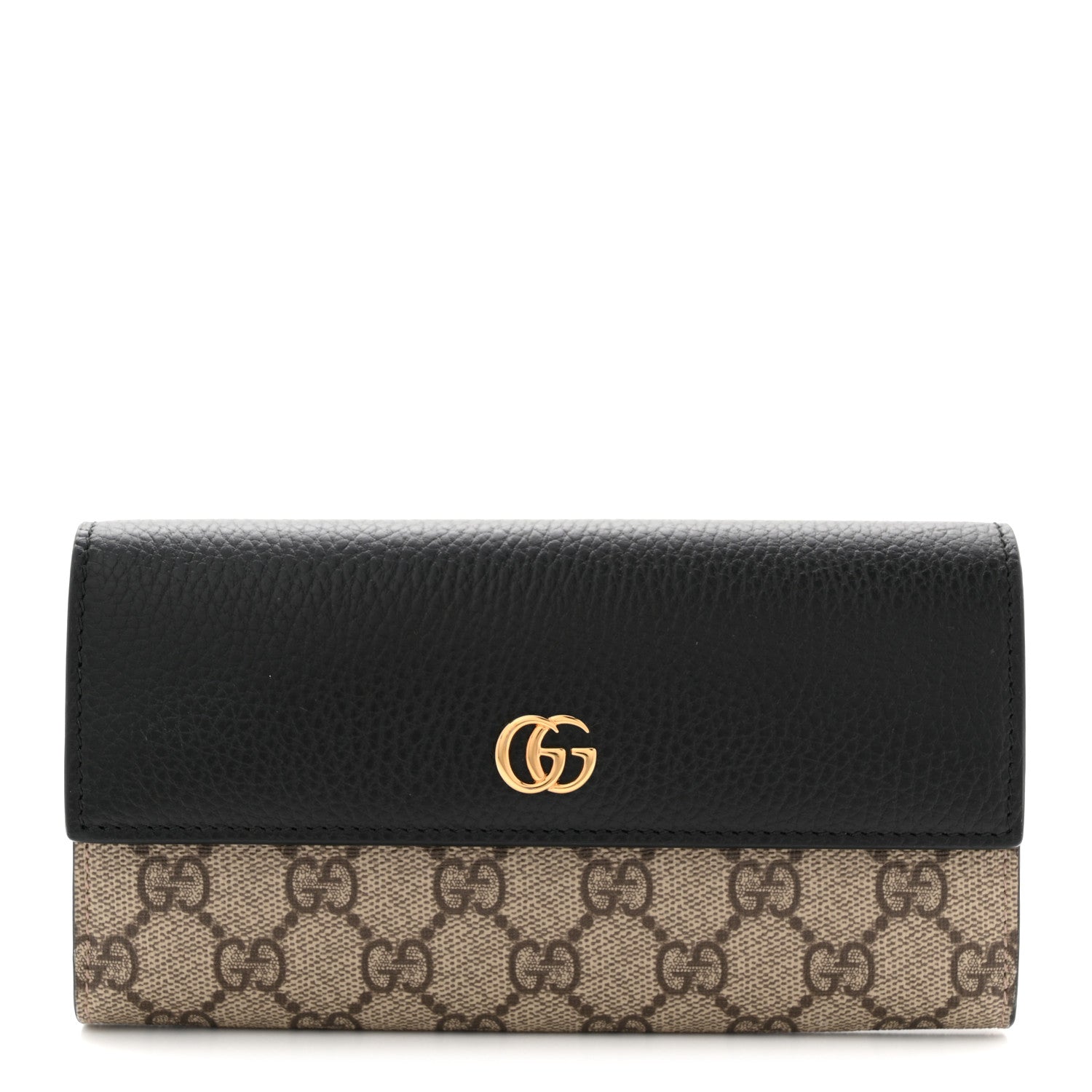 Gucci Dollar Calfskin GG Supreme Monogram GG Marmont Continental Wallet Black Beige Ebony