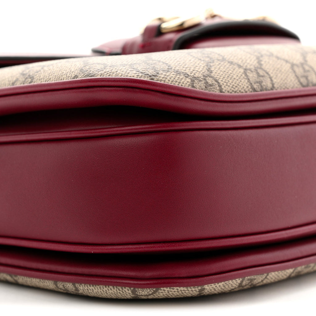 Gucci GG Supreme Monogram Horsebit 1955 Soft Small Shoulder Bag Beige Ebony Rosso Ancora