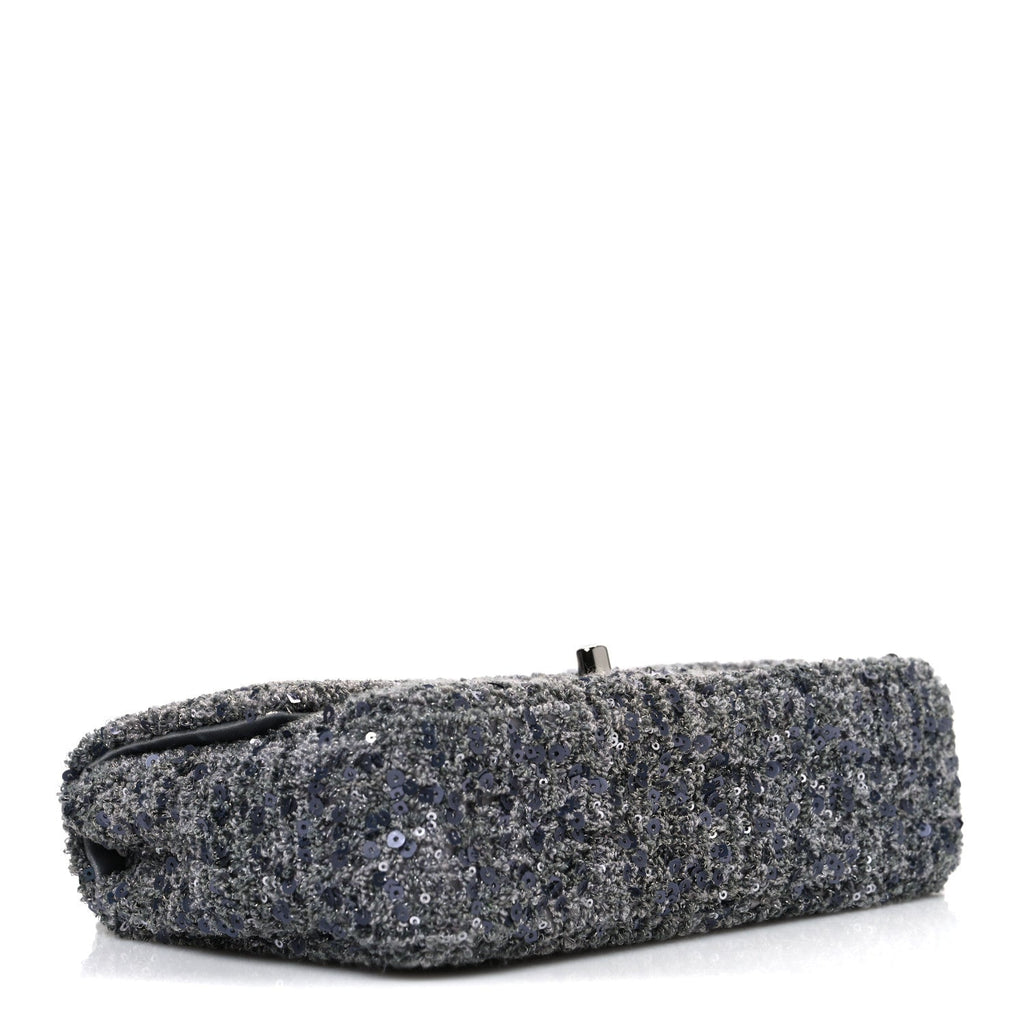 Chanel Sequin Quilted Small Single Flap Grey Dark Grey
