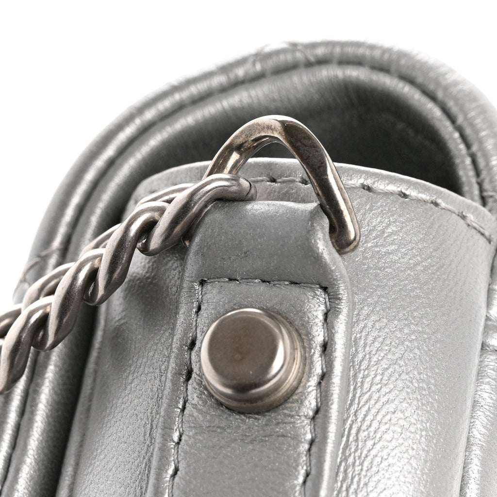 Chanel Metallic Lambskin Quilted Mini Giant CC Flap Argent