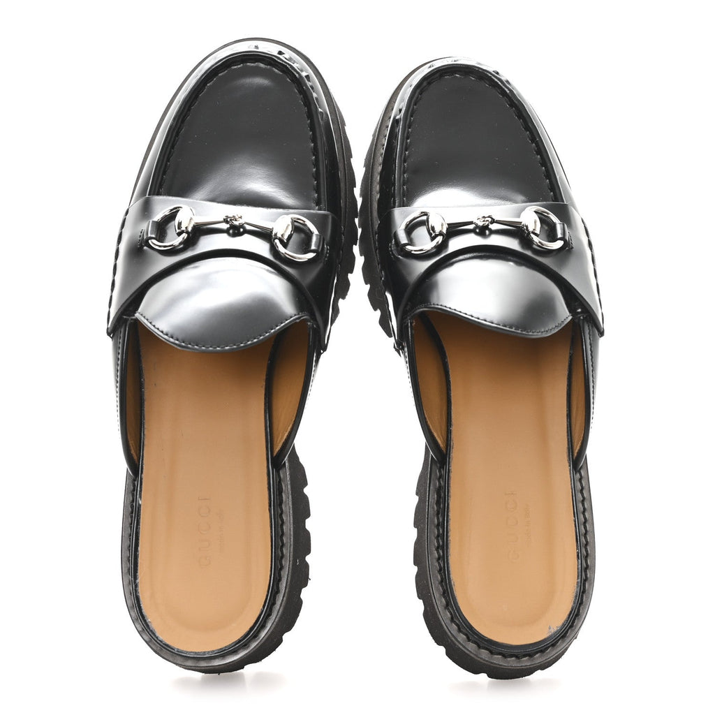 Gucci Magnum Calfskin Womens Horsebit Platform Mules 41 Black