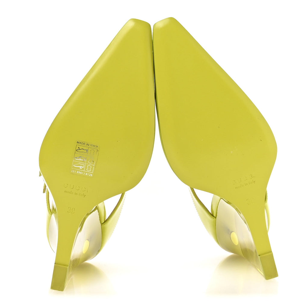 Gucci Regent Calfskin Lucite Wedge 110 Mules 39 Firefly