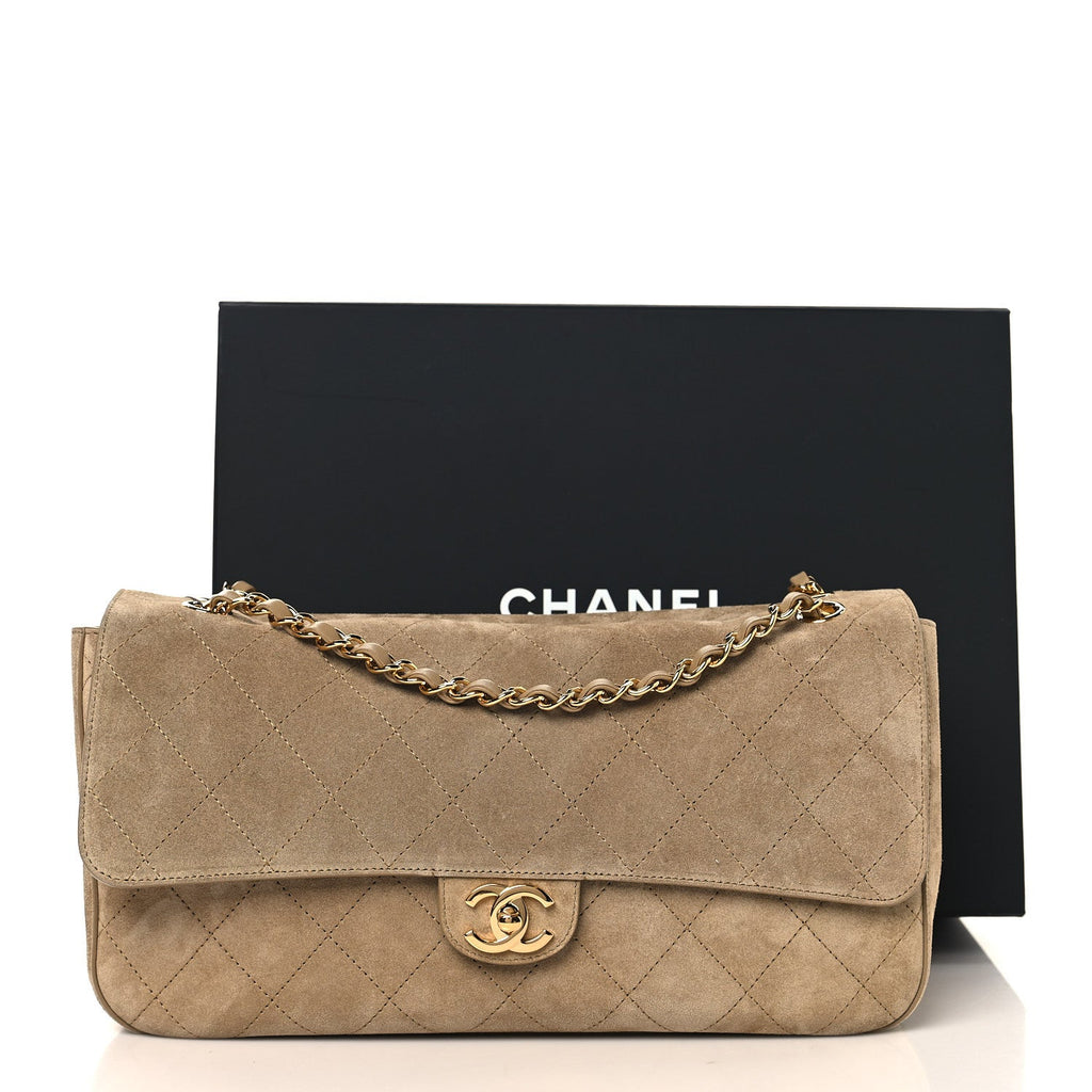 Chanel Suede Calfskin Small Souplissimo Maxi Flap Dark Beige