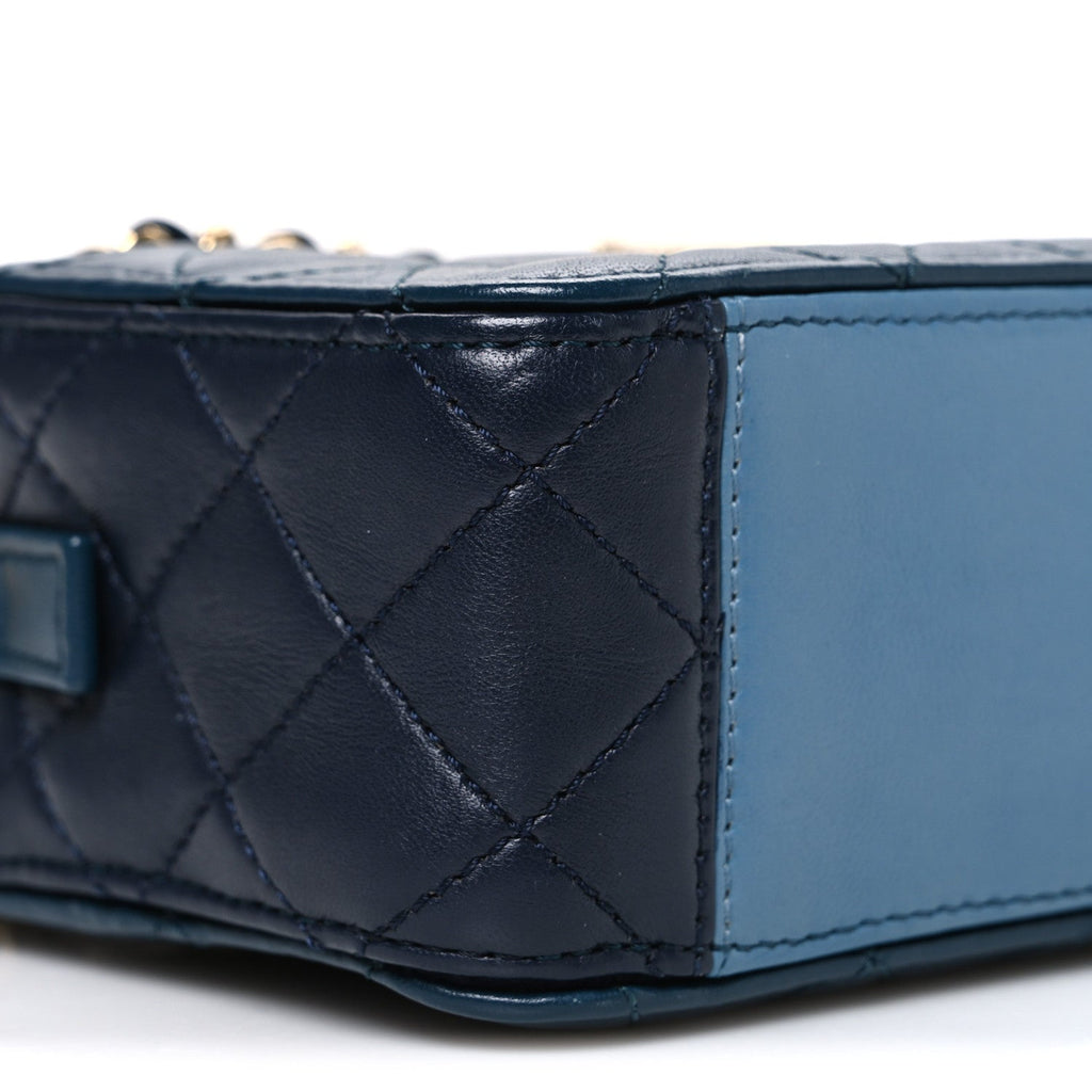 Chanel Lambskin Quilted Small In & Out Camera Case Navy Light Blue