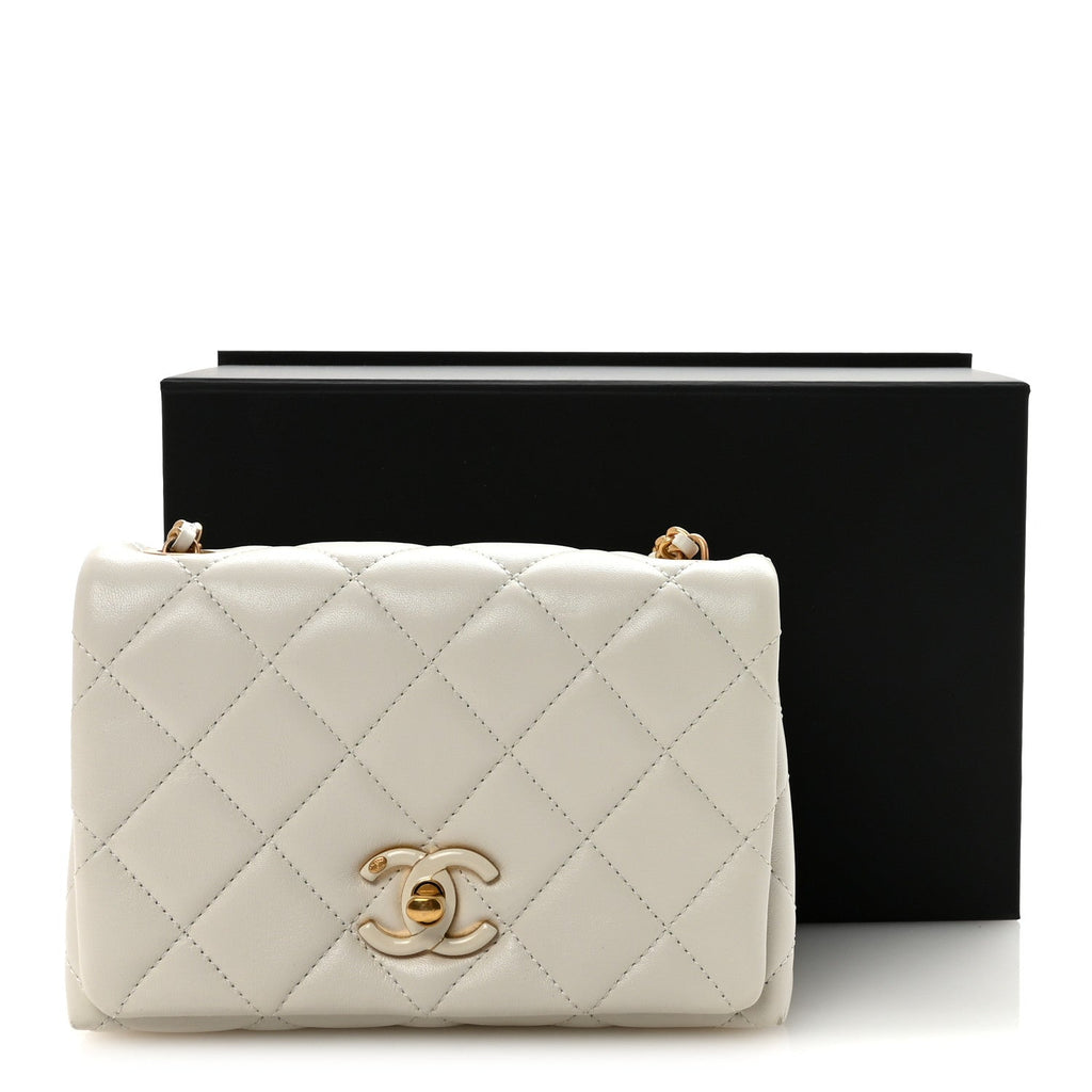 Chanel Shiny Lambskin Quilted Enamel CC Small Flap White