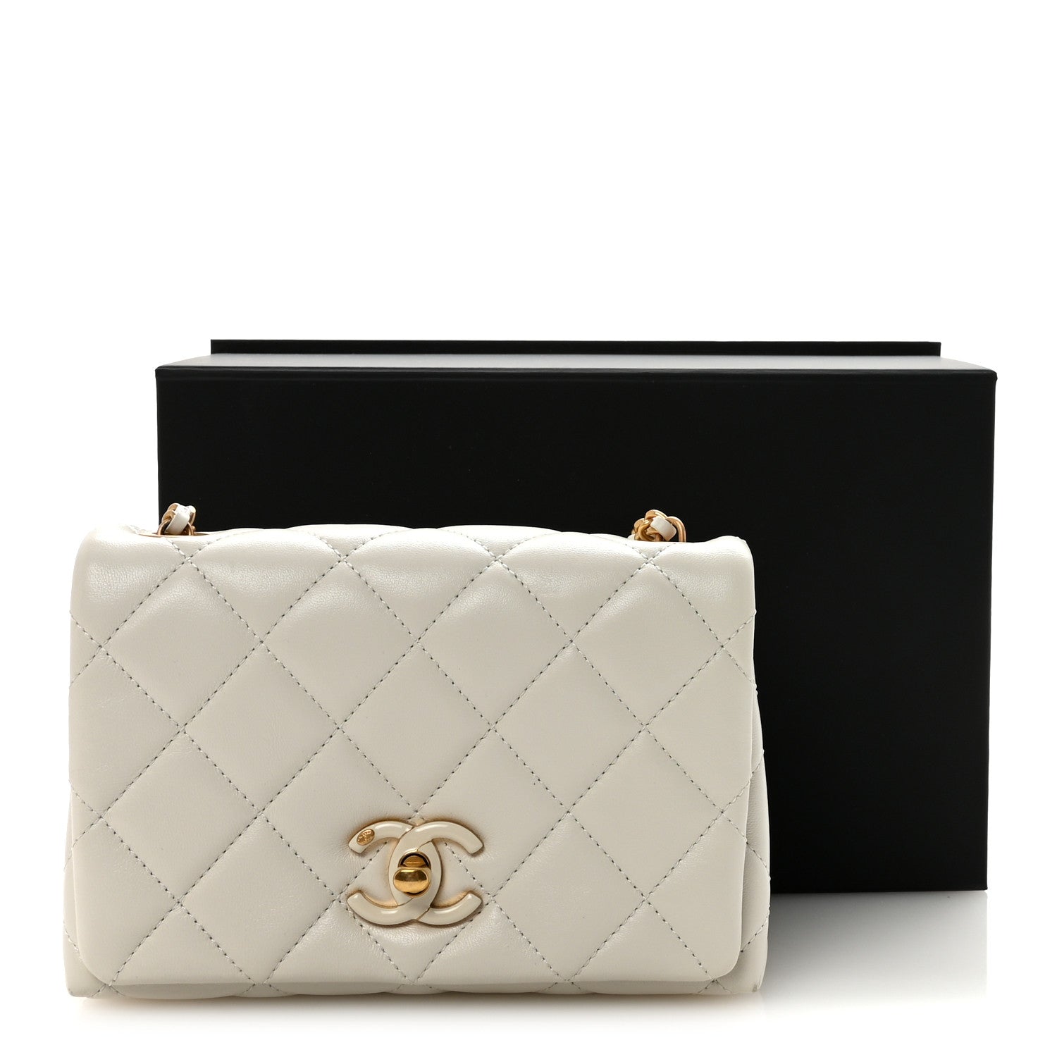 Chanel Shiny Lambskin Quilted Enamel CC Small Flap White