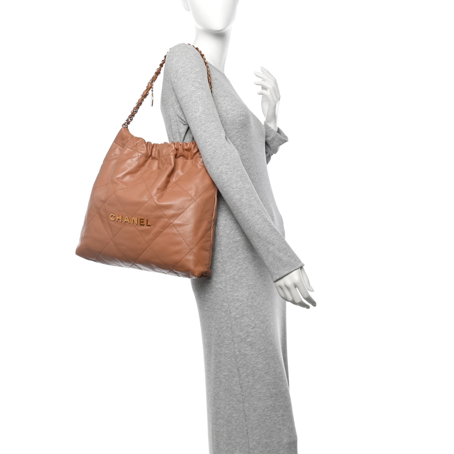 Chanel Shiny Calfskin Quilted Chanel 22 Brown