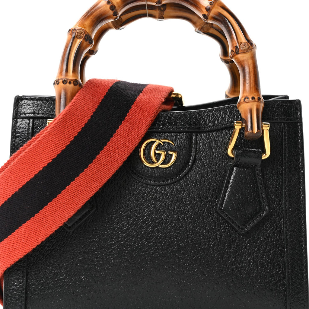 Gucci Textured Dollar Calfskin Web Mini Diana Tote Bag Black Dusty Grey