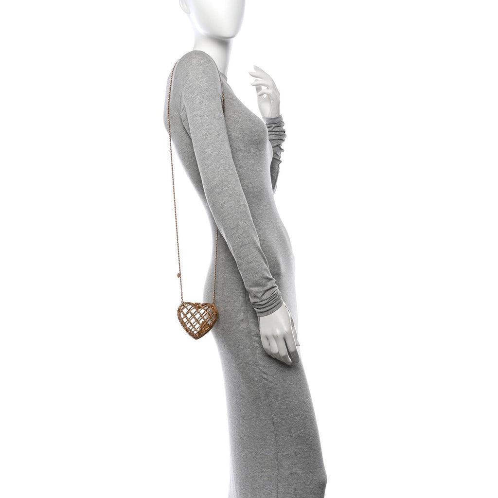 Chanel Metal Metallic Lambskin Quilted CC Heart Minaudiere Crossbody Gold