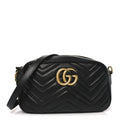 Gucci Calfskin Matelasse Small GG Marmont Chain Shoulder Bag Black