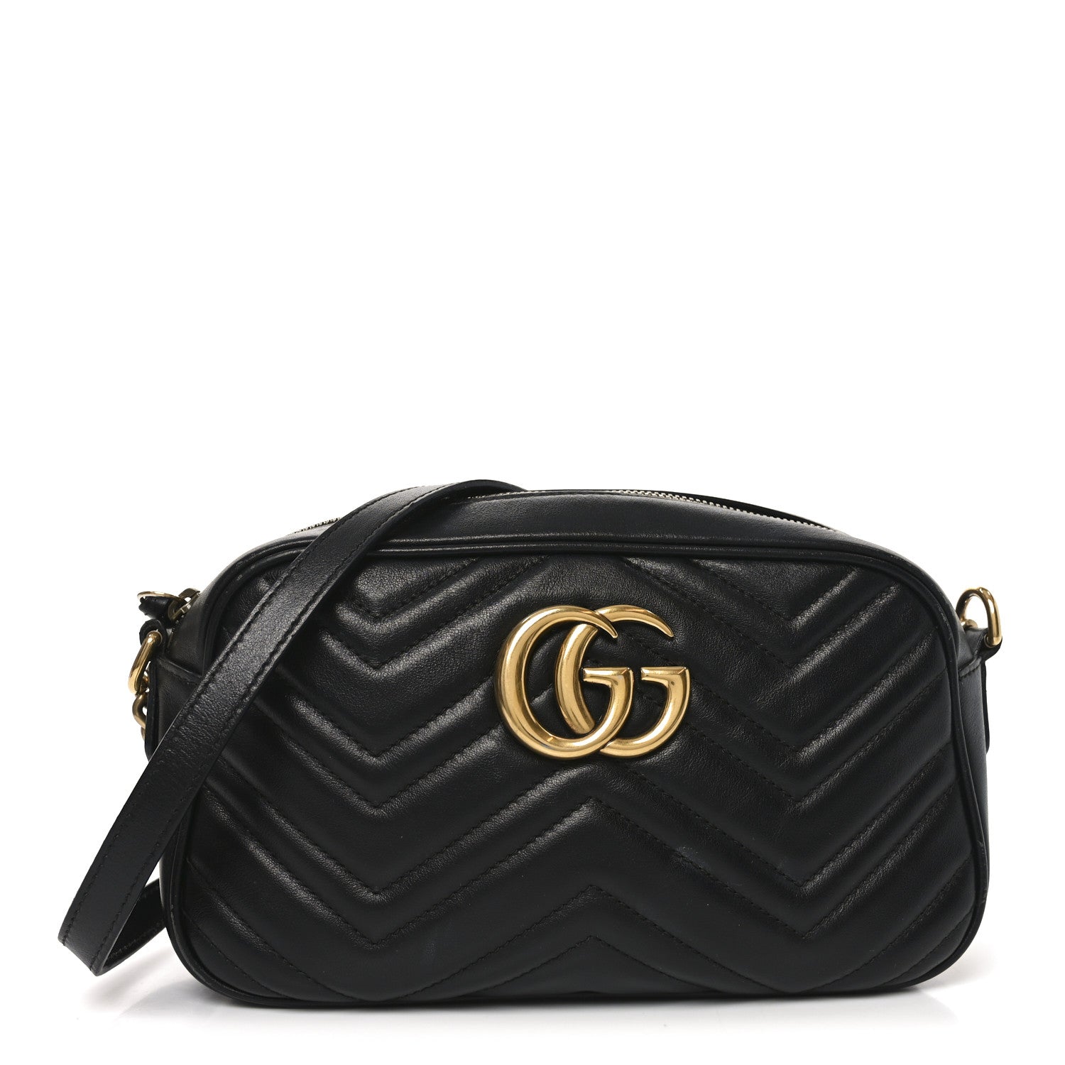 Gucci Calfskin Matelasse Small GG Marmont Chain Shoulder Bag Black