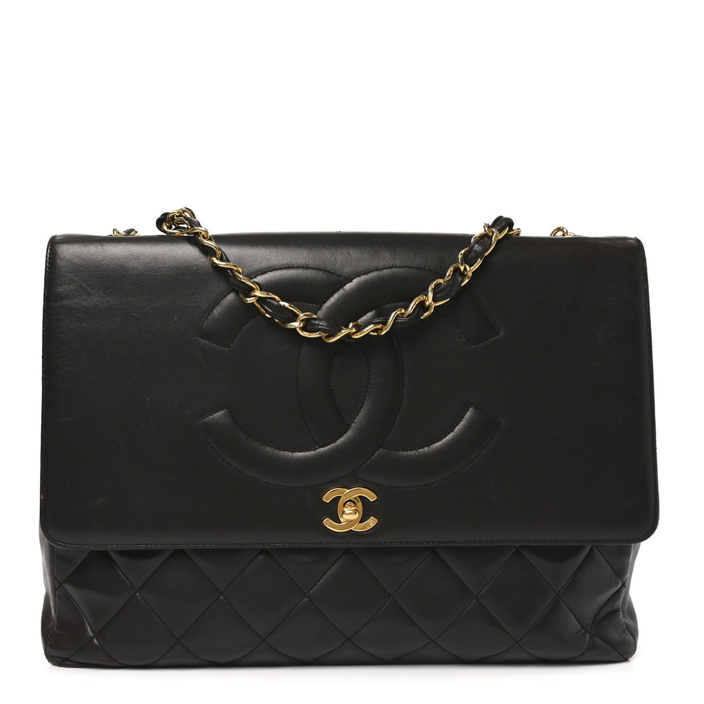 Chanel Lambskin Quilted CC Maxi Jumbo Single Flap Brown