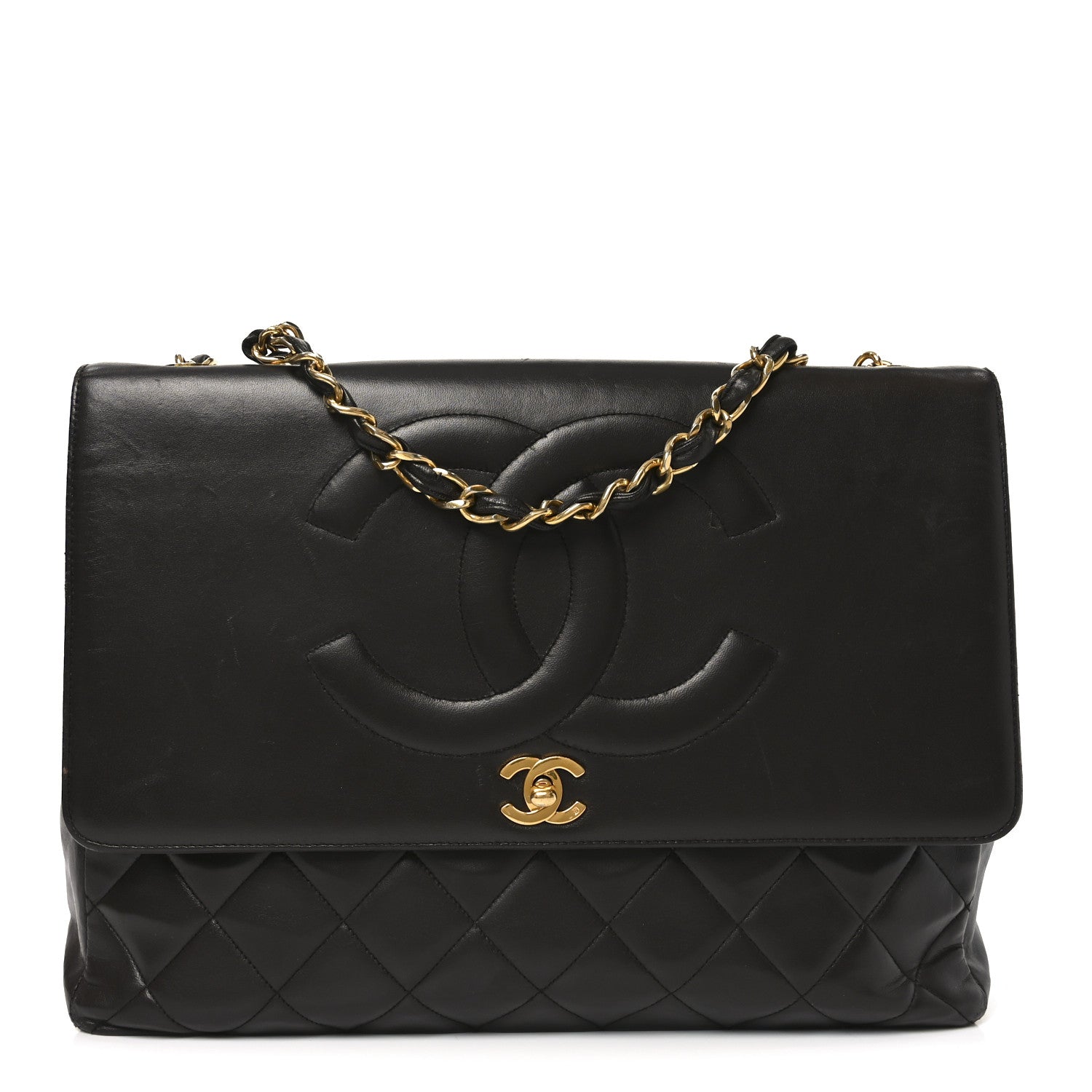 Chanel Lambskin Quilted CC Maxi Jumbo Single Flap Brown