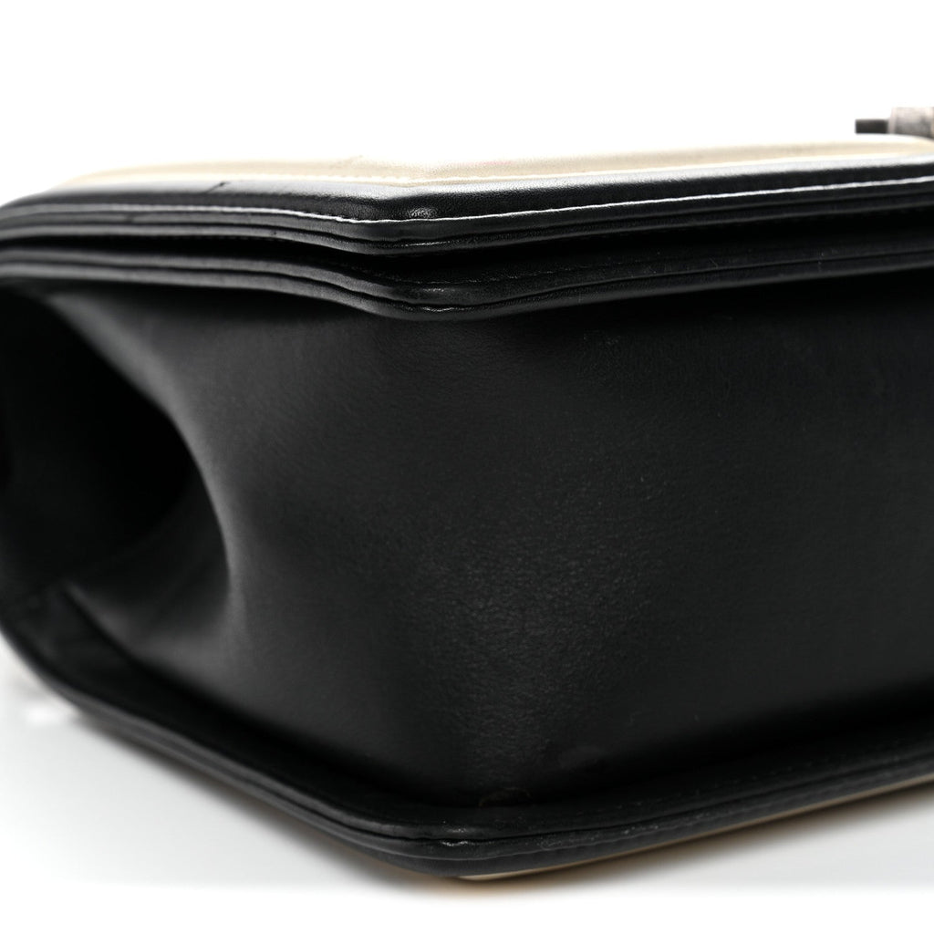 Chanel Calfskin Pleated Medium Boy In Rome Flap Black White