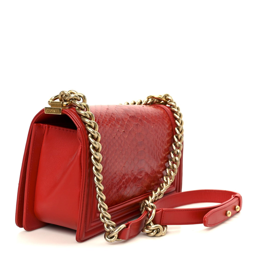 Chanel Snakeskin Medium Boy Flap Red