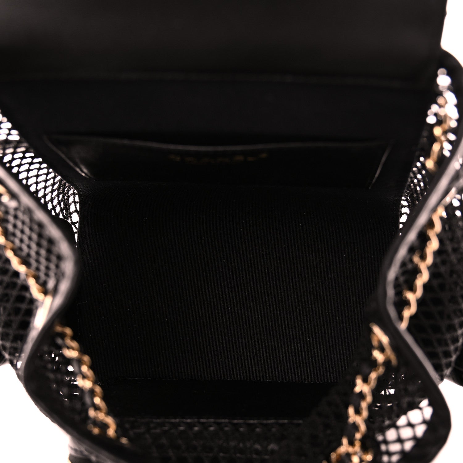 Chanel Shiny Lambskin Mesh Quilted Small Cargo Duma Drawstring Backpack Black