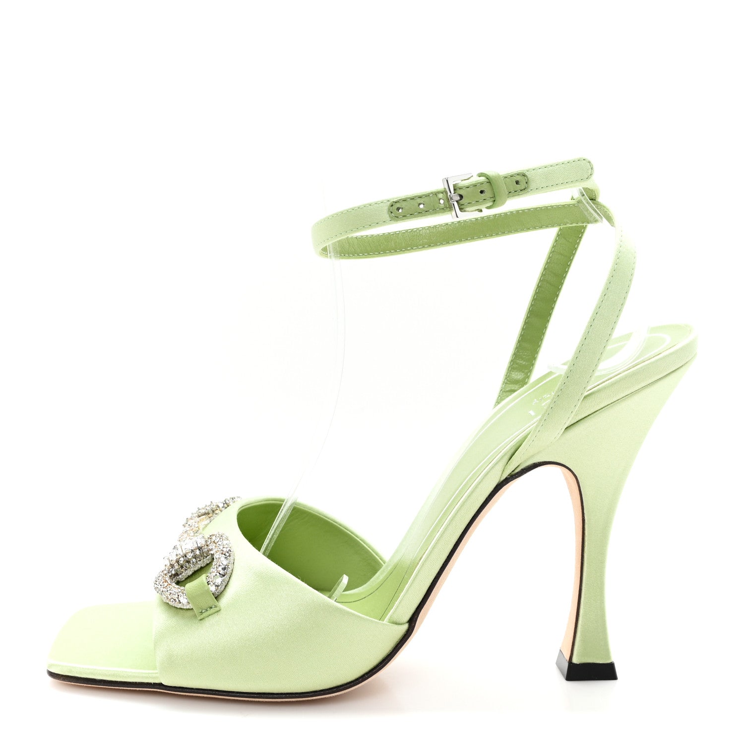 Gucci Satin Crystal Horsebit Sandal Pumps 36.5
