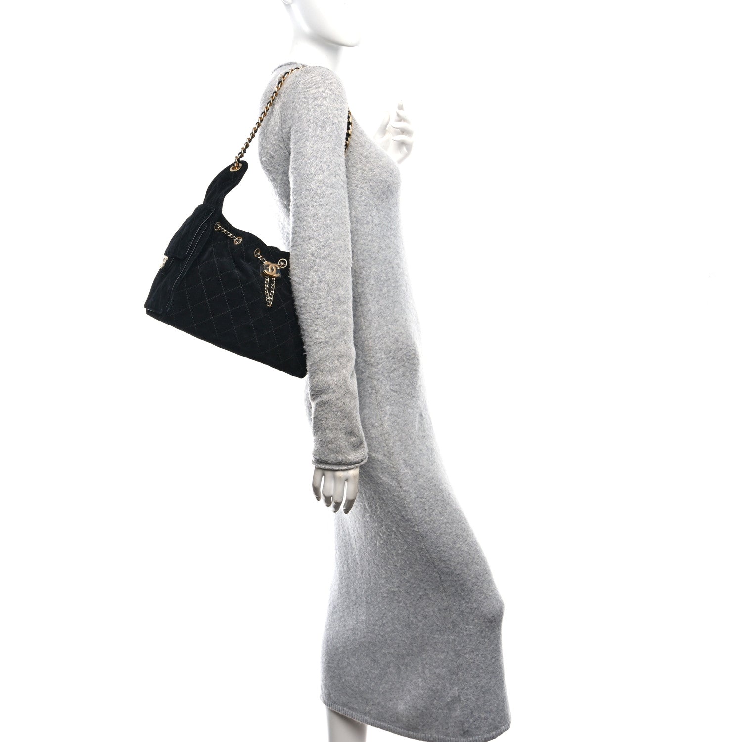 Chanel Suede Quilted Small Chanel 25 Handbag Black