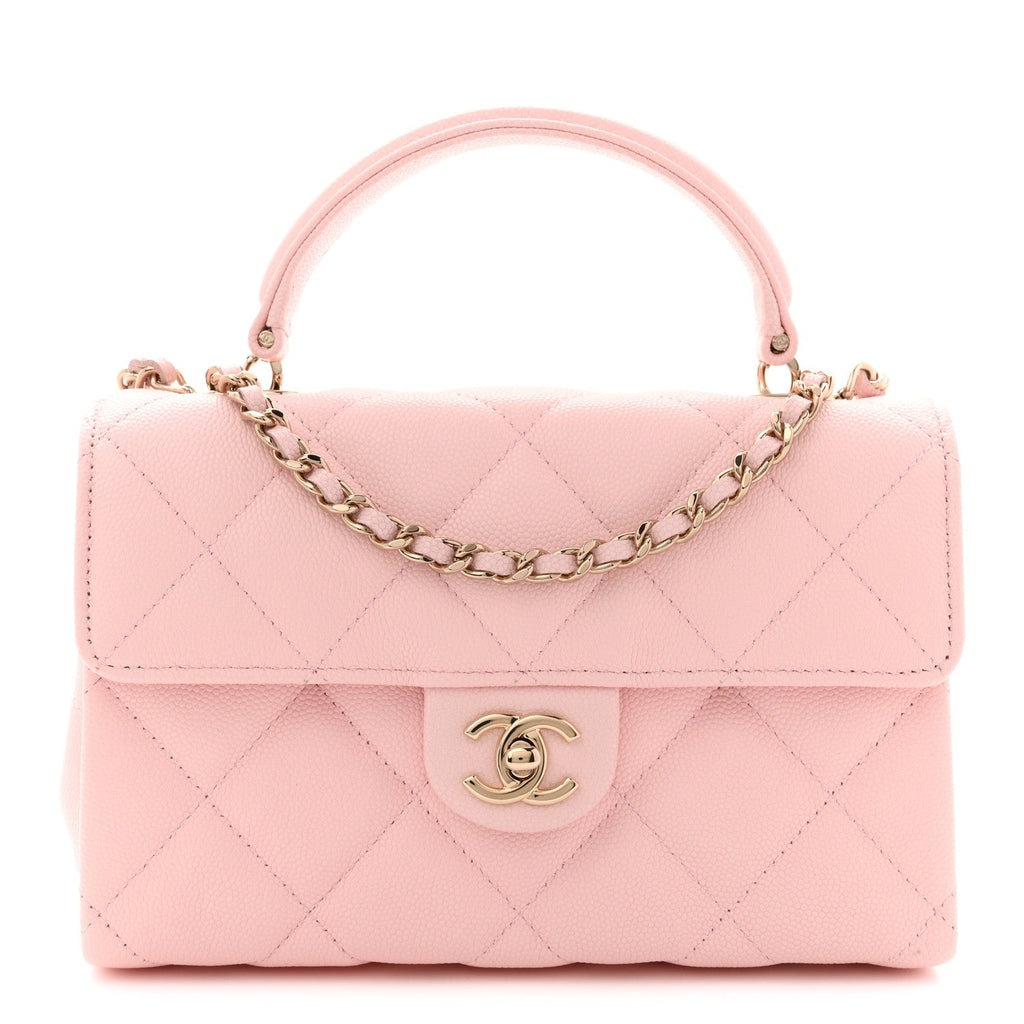 Chanel Caviar Quilted Retro Mini Twist Top Handle Clutch Flap Light Pink