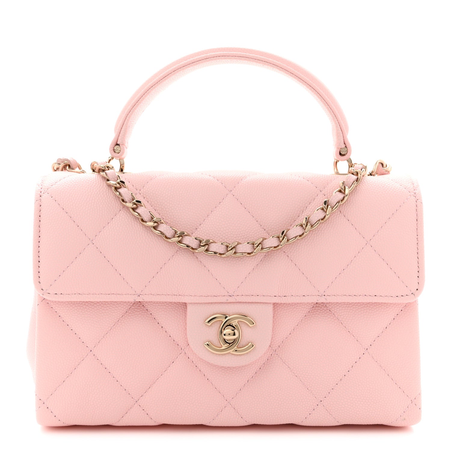 Chanel Caviar Quilted Retro Mini Twist Top Handle Clutch Flap Light Pink
