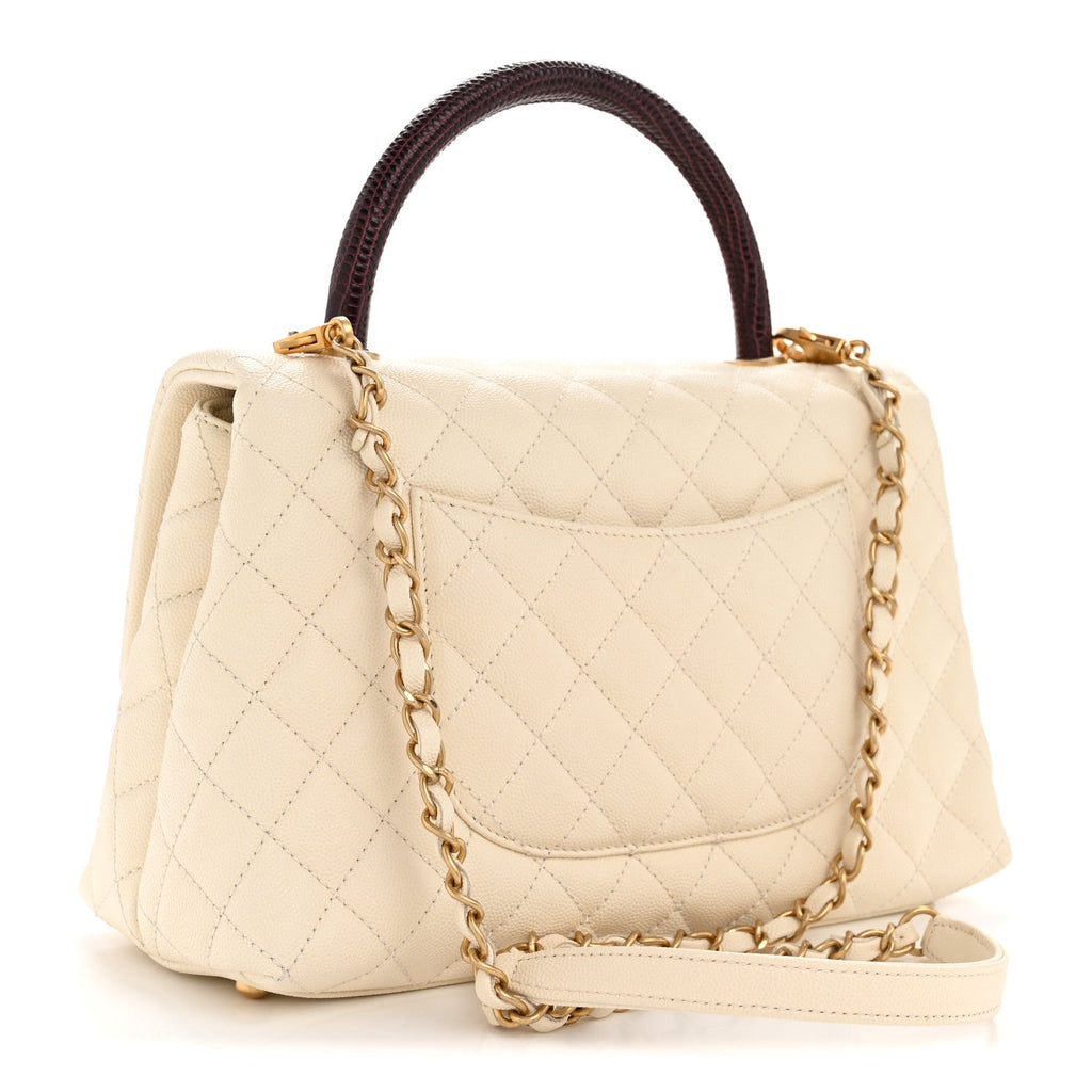 Chanel Caviar Lizard Quilted Small Coco Handle Flap Ivory