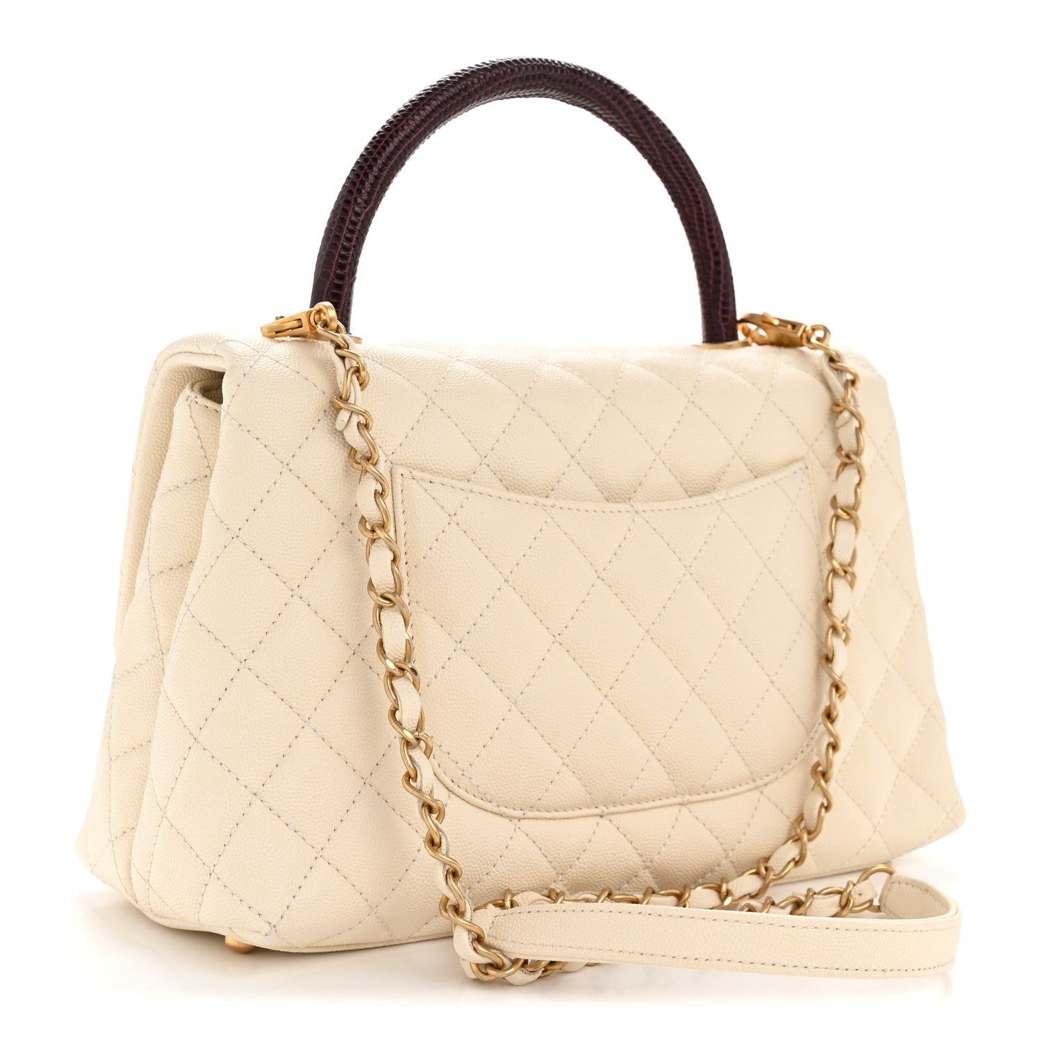 Chanel Caviar Lizard Quilted Small Coco Handle Flap Ivory