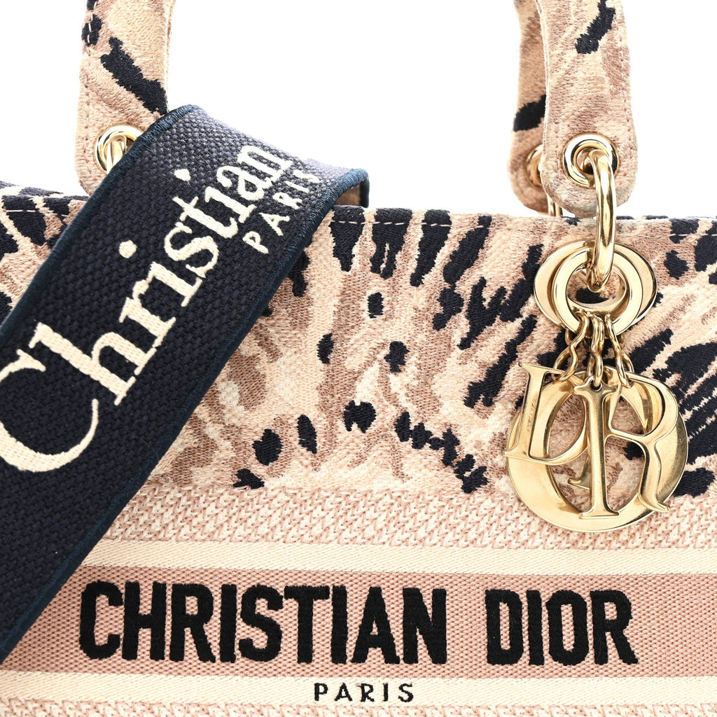 Christian Dior Canvas Embroidered Medium Tie And Dior Lady D-Lite Multicolor