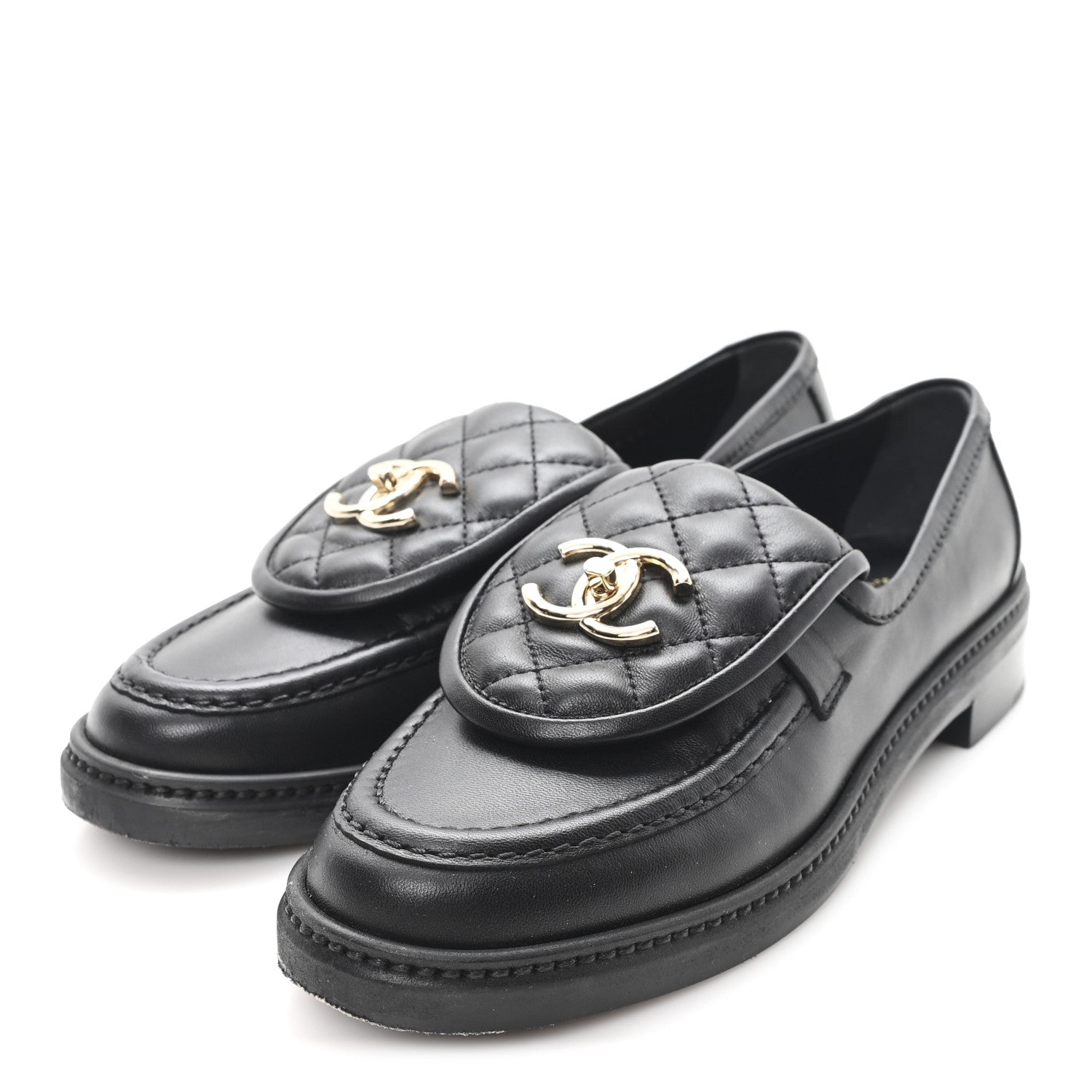 Lambskin Quilted CC Turnlock Loafers 36 Black