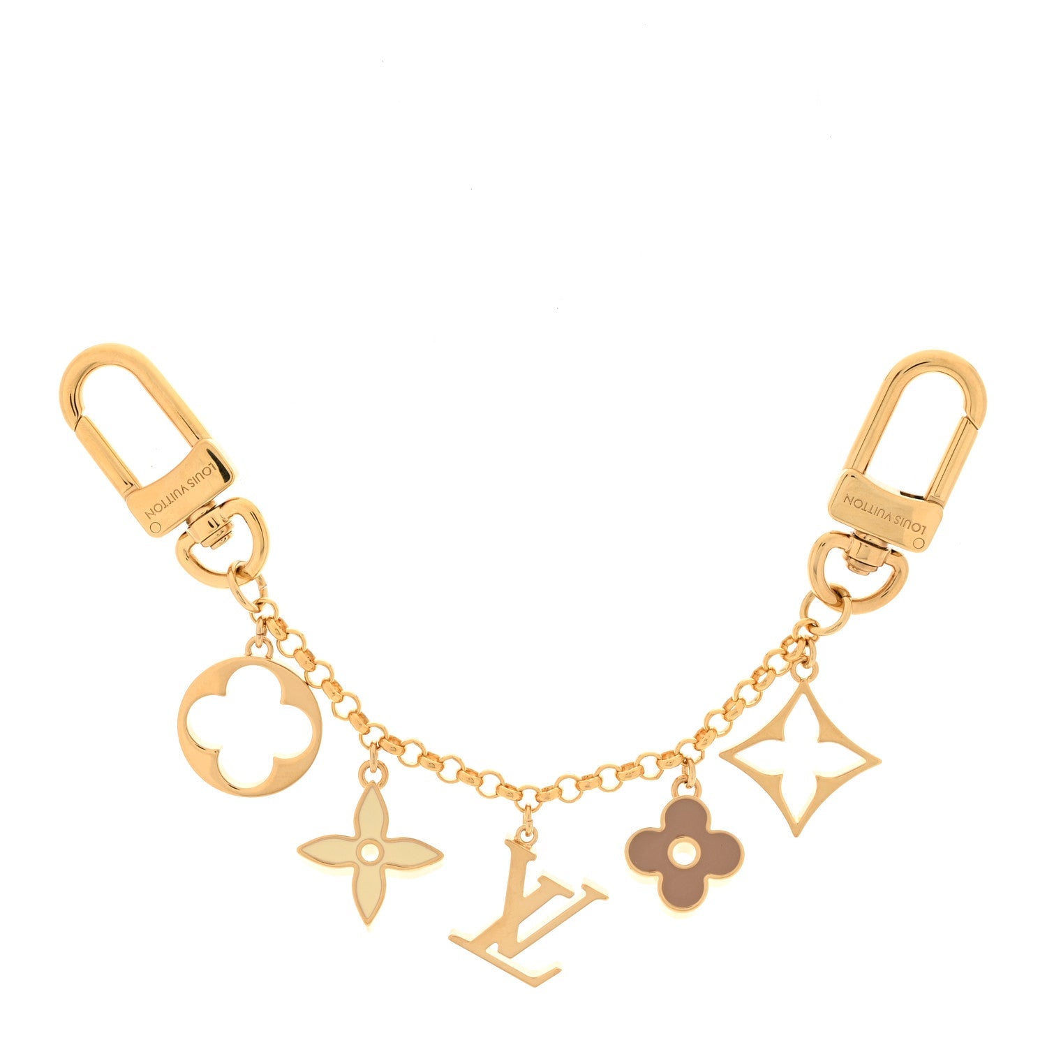 Louis Vuitton Brass Enamel Fleur De Monogram Bag Charm Chain Gold
