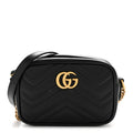 Gucci Calfskin Matelasse Mini GG Marmont Chain Shoulder Bag Black