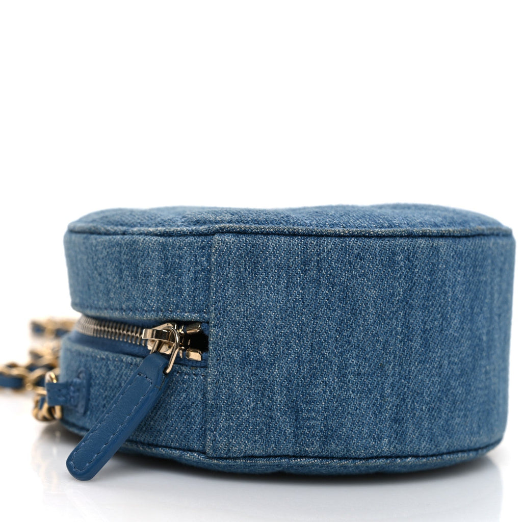 Chanel Denim Quilted Round Pearl Crush Clutch With Chain Blue