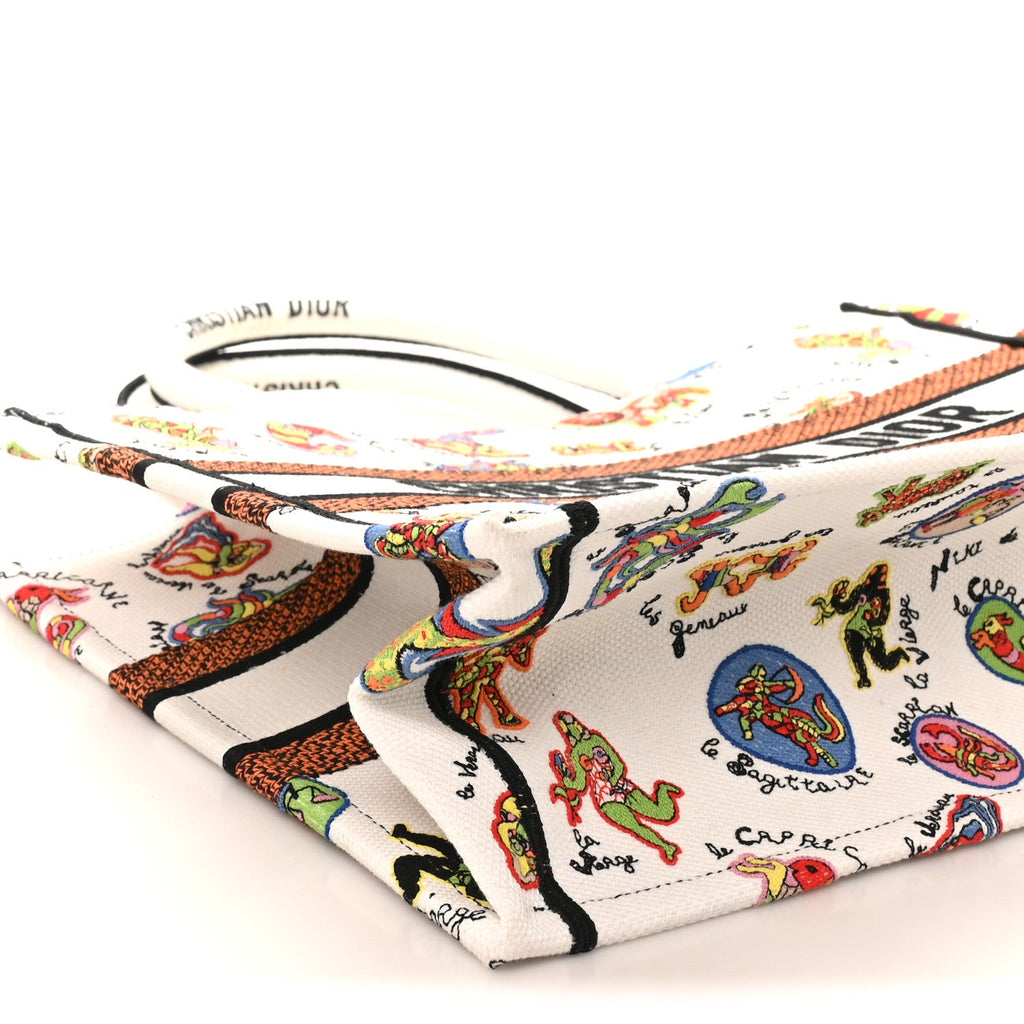 Christian Dior Canvas Embroidered Dragon Zodiac Medium Book Tote White Multicolor