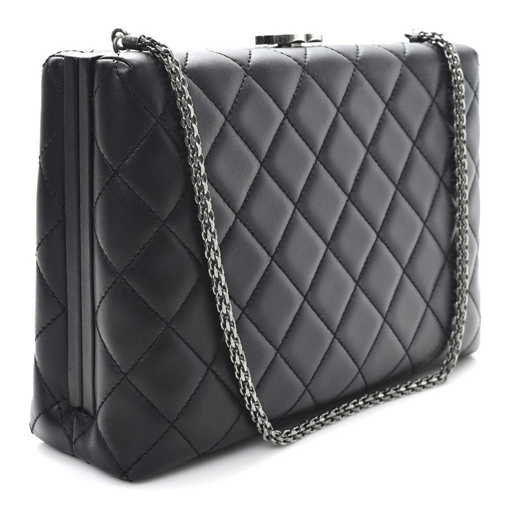 Chanel Lambskin Quilted Kisslock Minaudiere Black