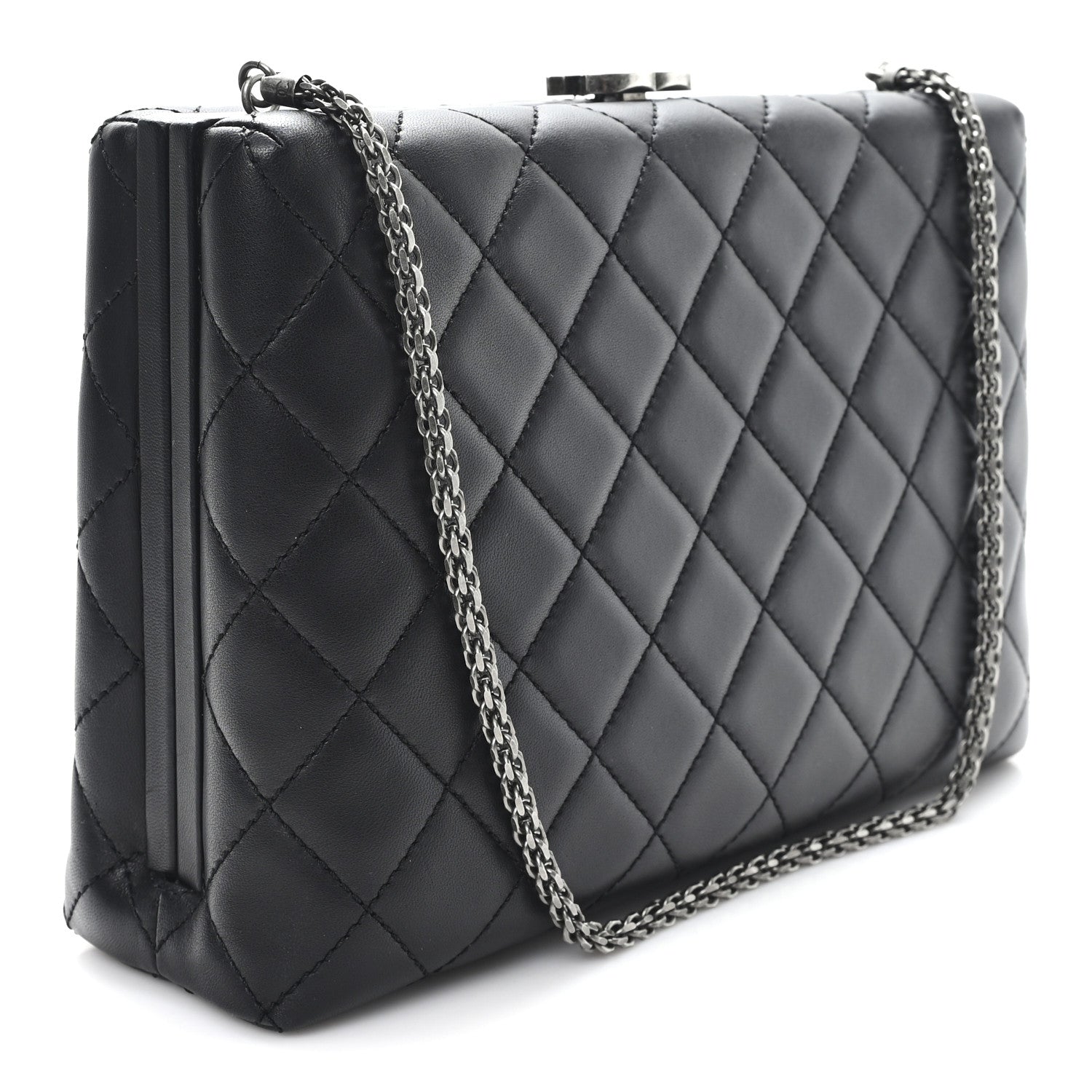 Chanel Lambskin Quilted Kisslock Minaudiere Black