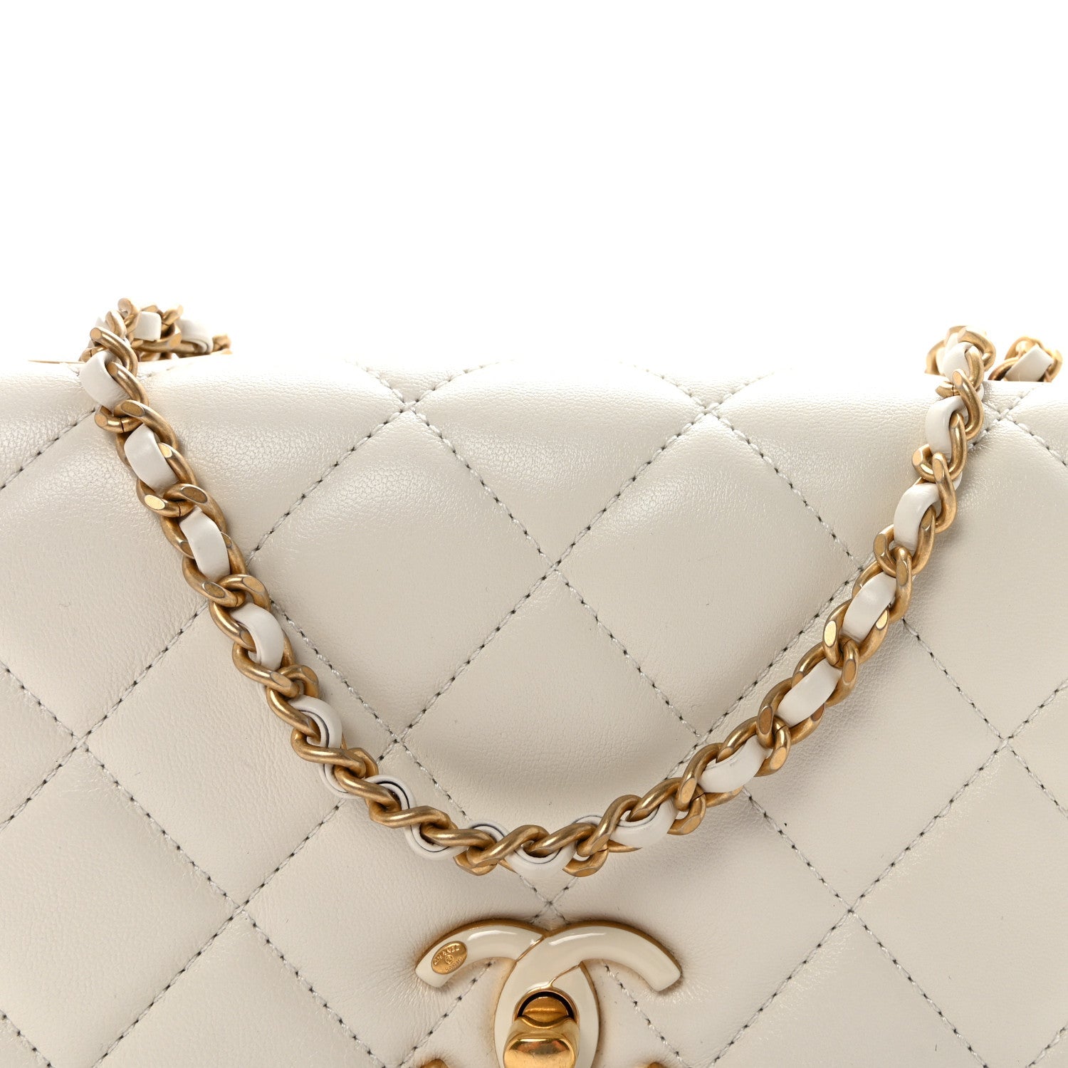 Chanel Shiny Lambskin Quilted Enamel CC Small Flap White
