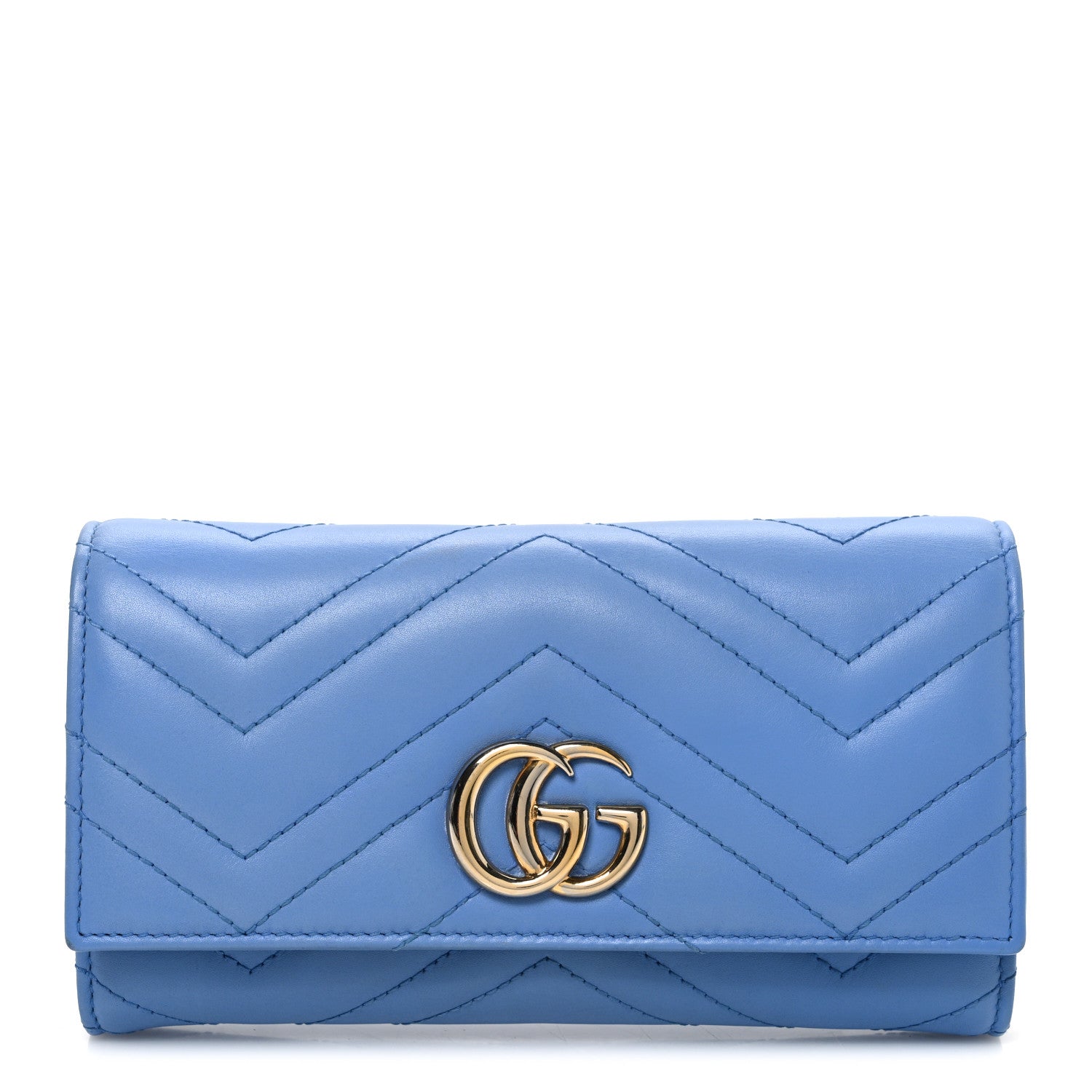 Gucci Calfskin Matelasse GG Marmont Continental Wallet Clear Sky Blue