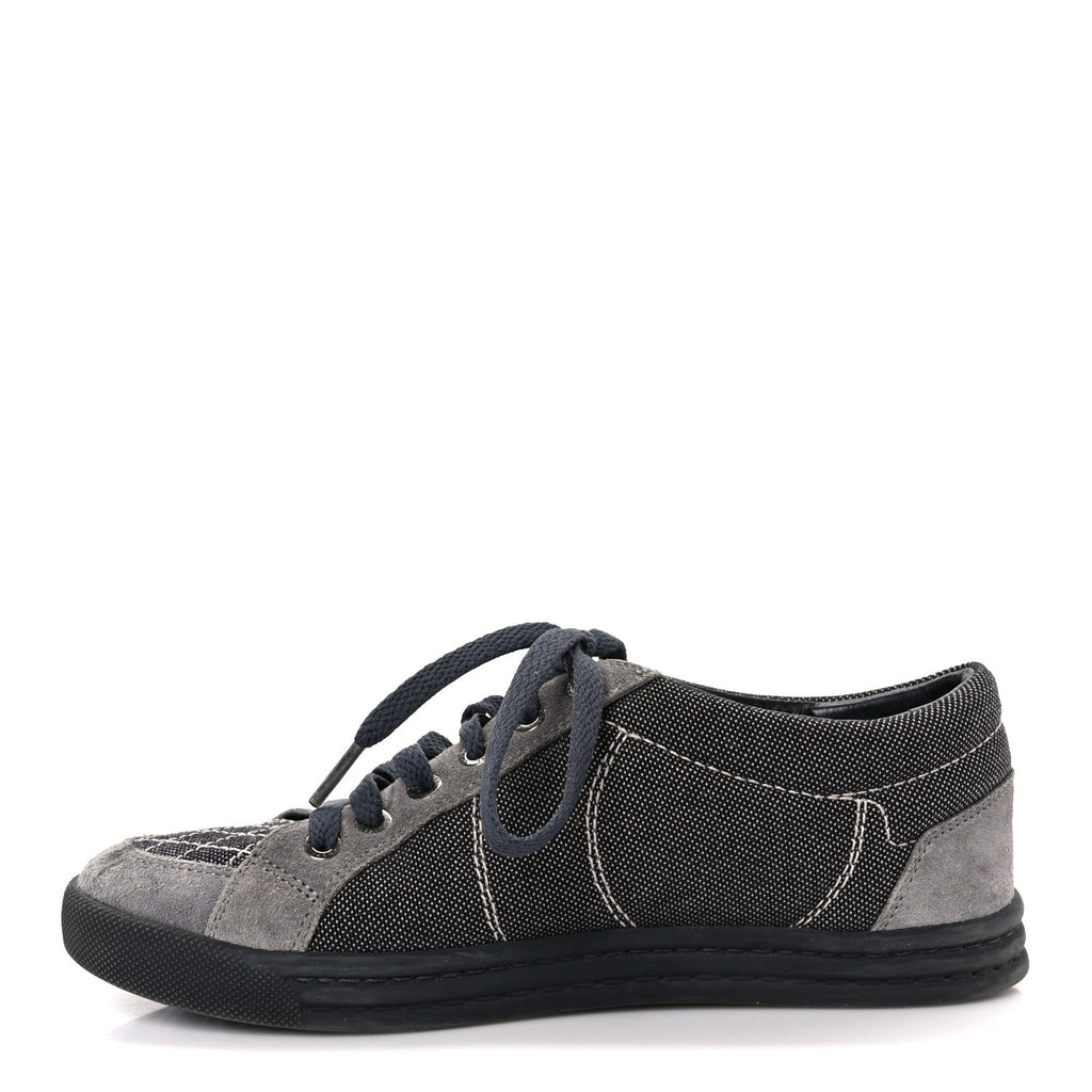 Chanel Toile Suede Calfskin CC Low Top Sneakers 36 Dark Grey