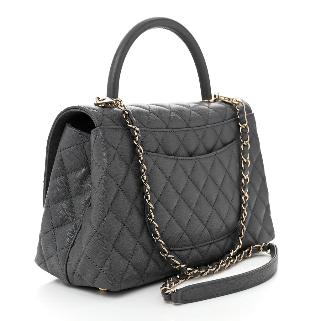 Chanel Caviar Quilted Small Coco Handle Flap Dark Grey