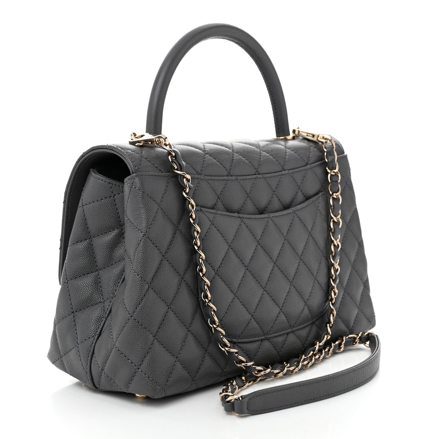 Chanel Caviar Quilted Small Coco Handle Flap Dark Grey