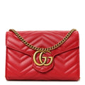 Gucci Calfskin Matelasse GG Marmont Chain Wallet Hibiscus Red