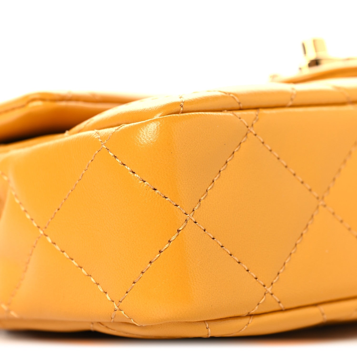 Chanel Shiny Lambskin Quilted Golden Links Top Handle Flap Yellow