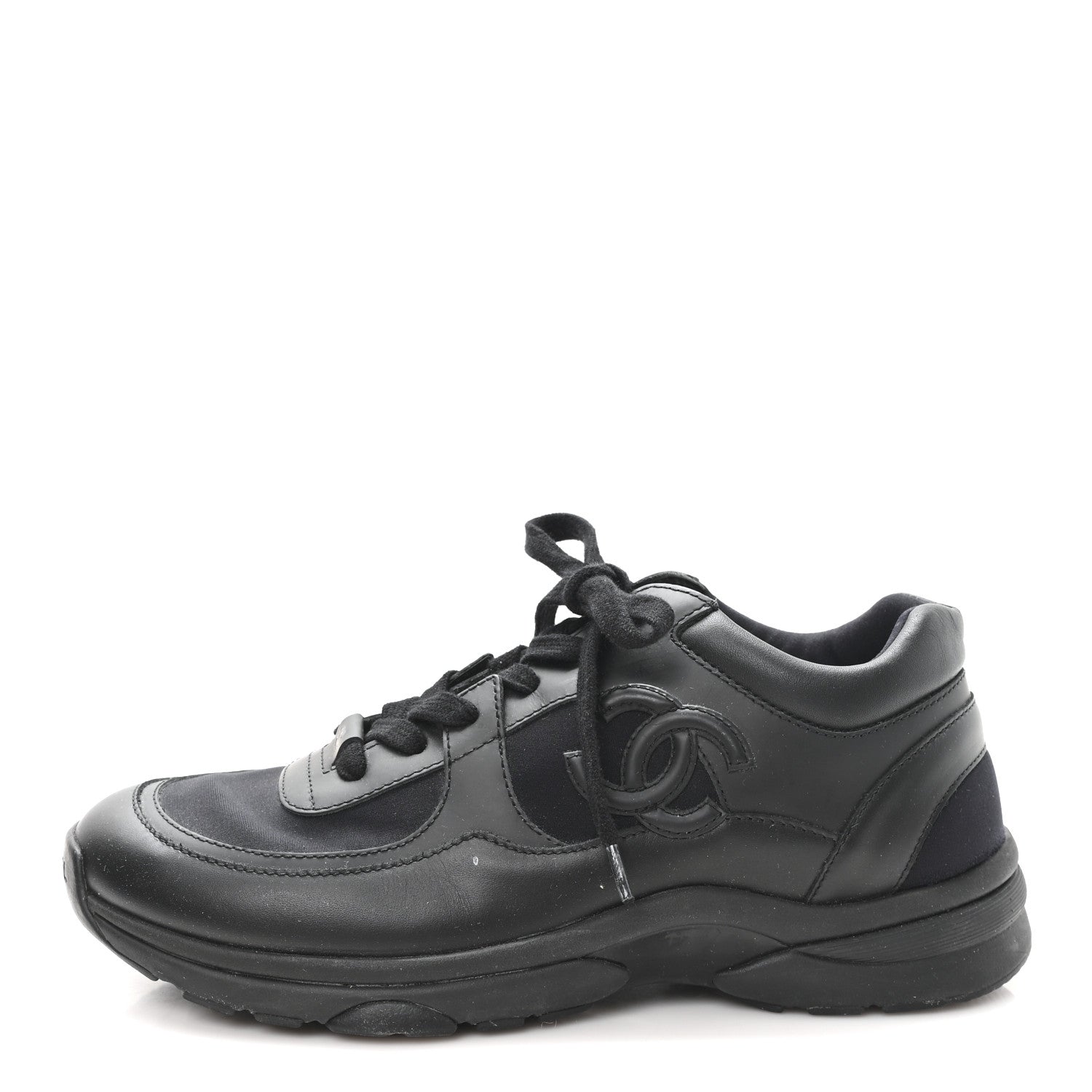Lambskin Fabric CC Uniform Sneakers 39.5 Black