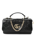 Gucci Lambskin Embossed Mini GG Milano Top Handle Shoulder Bag Black