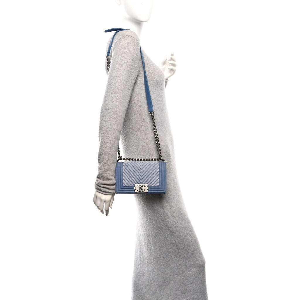 Chanel Denim Chevron Small Boy Flap Light Blue